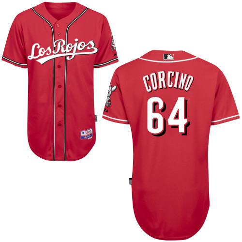#64 Daniel Corcino Red MLB Jersey-Cincinnati Reds Stitched Los Rojos Cool Base Baseball Jersey