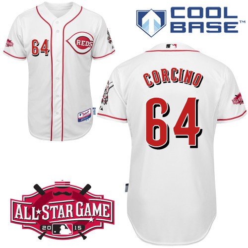 #64 Daniel Corcino White MLB Jersey-Cincinnati Reds Stitched Cool Base Baseball Jersey