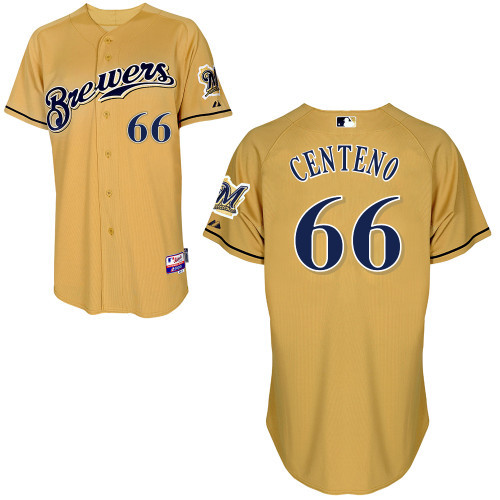 #66 Juan Centeno Gold MLB Jersey-Milwaukee Brewers Stitched Cool Base Baseball Jersey