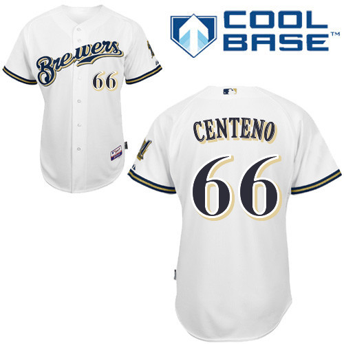 #66 Juan Centeno White MLB Jersey-Milwaukee Brewers Stitched Cool Base Baseball Jersey