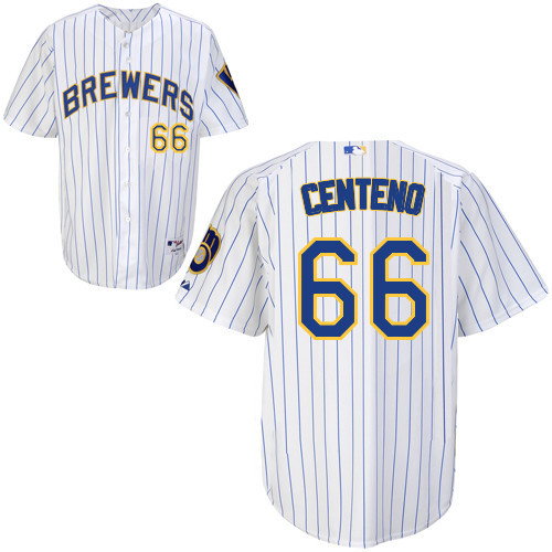 #66 Juan Centeno White Pinstripe MLB Jersey-Milwaukee Brewers Stitched Player Baseball Jersey