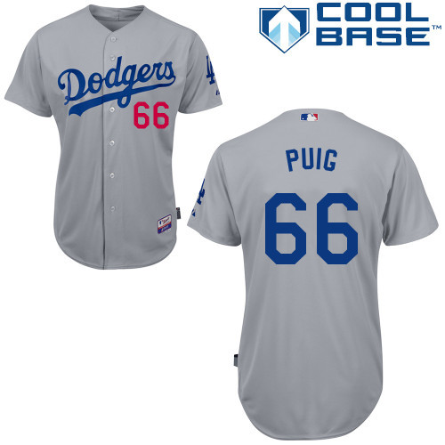 #66 Yasiel Puig Gray MLB Jersey-Los Angeles Dodgers Stitched Cool Base Baseball Jersey