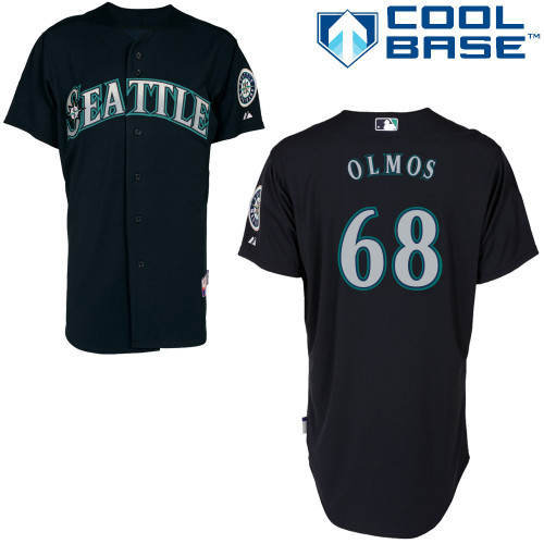 #68 Edgar Olmos Dark Blue MLB Jersey-Seattle Mariners Stitched Cool Base Baseball Jersey