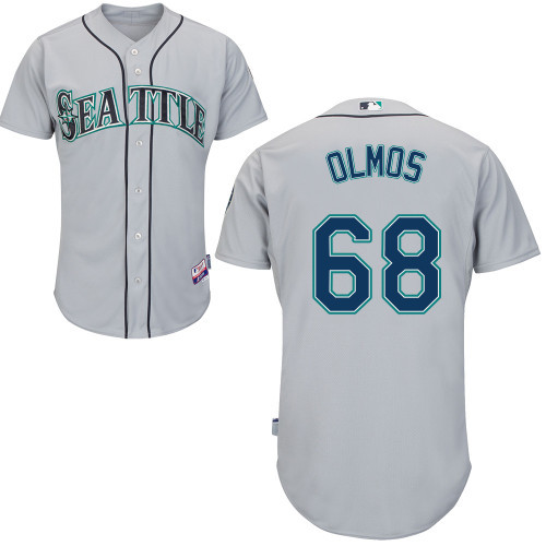#68 Edgar Olmos Gray MLB Jersey-Seattle Mariners Stitched Cool Base Baseball Jersey