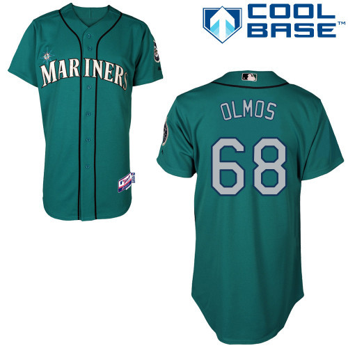 #68 Edgar Olmos Green MLB Jersey-Seattle Mariners Stitched Cool Base Baseball Jersey