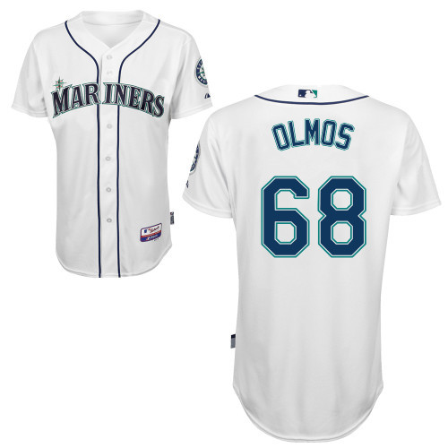 #68 Edgar Olmos White MLB Jersey-Seattle Mariners Stitched Cool Base Baseball Jersey