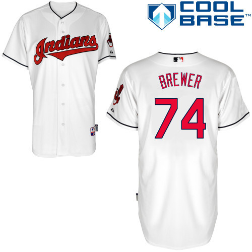 #74 Charles Brewer White MLB Jersey-Cleveland Indians Stitched Cool Base Baseball Jersey