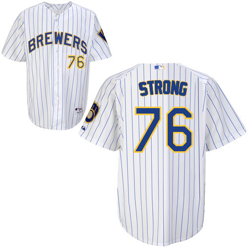 #76 Michael Strong White Pinstripe MLB Jersey-Milwaukee Brewers Stitched Player Baseball Jersey