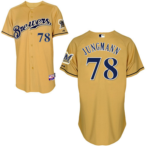 #78 Taylor Jungmann Gold MLB Jersey-Milwaukee Brewers Stitched Cool Base Baseball Jersey