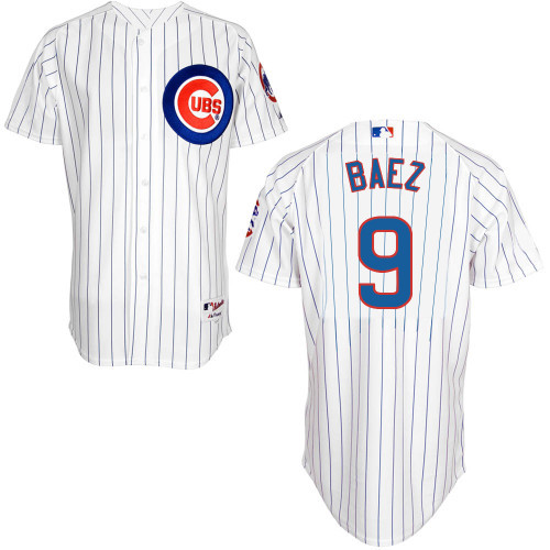 #9 Javier Baez White Pinstripe MLB Jersey-Chicago Cubs Stitched Player Baseball Jersey