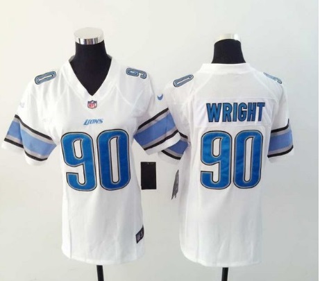 Womens Nike Detroit Lions #90 Wright White Game Jerseys