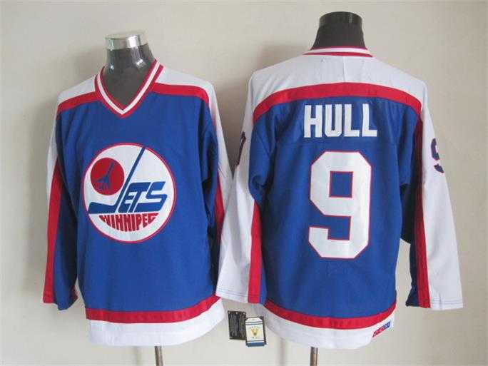 Winnipeg Jets #9 Bobby Hull Blue-White CCM Throwback Jerseys