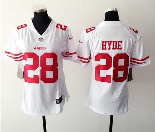 Womens Nike San Francisco 49ers #28 Carlos Hyde White Game Jerseys