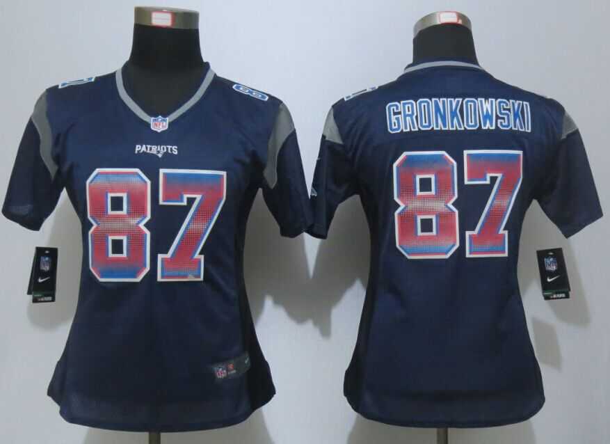 Womens Nike England Patriots #87 Gronkowski Navy Blue Strobe Elite Jerseys