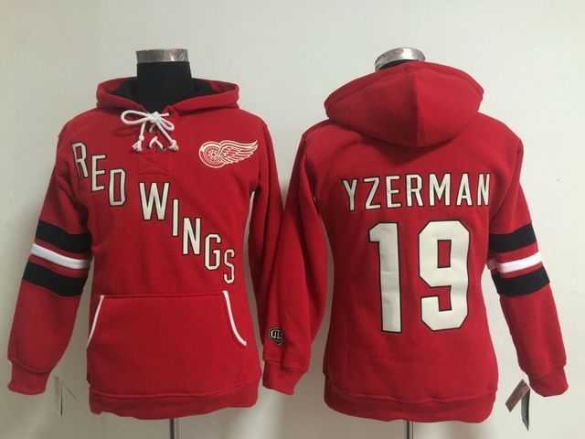 Womens Detroit Red Wings #19 Steve Yzerman Red Stitched Hoodie