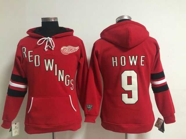 Womens Detroit Red Wings #9 Gordie Howe Red Stitched Hoodie