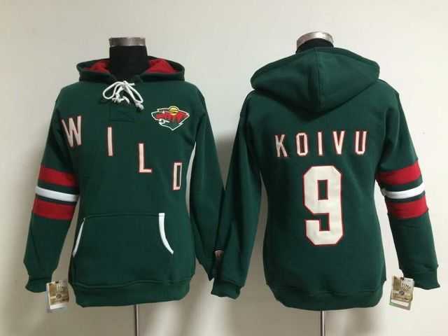 Womens Minnesota Wilds #9 Mikko Koivu Green Stitched Hoodie