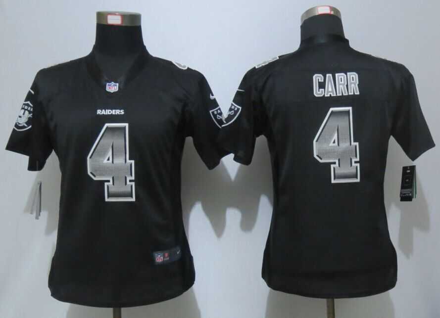 Womens Nike Oakland Raiders #4 Carr Black Strobe Elite Jerseys