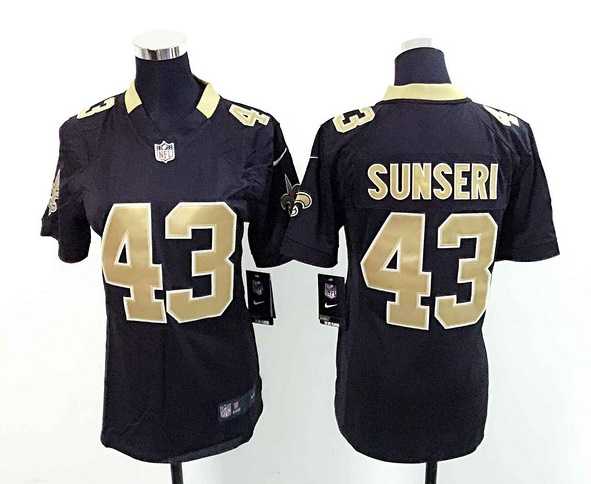Womens Nike New Orleans Saints #43 Vinnie Sunseri Black Team Color Game Jerseys