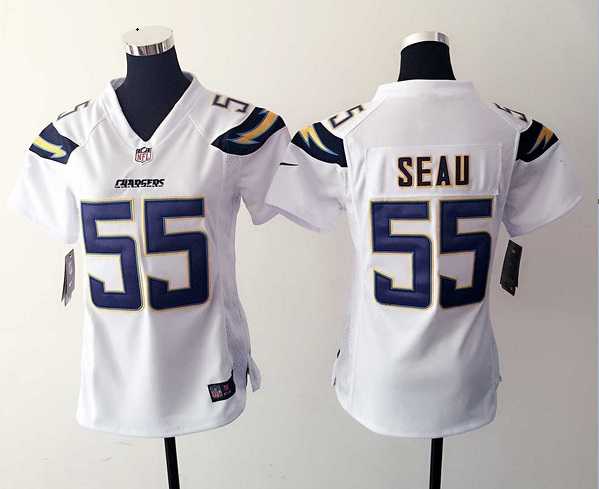 Womens Nike San Diego Chargers #55 Junior Seau White Team Color Game Jerseys