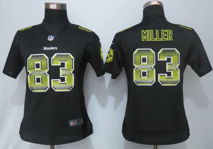 Womens Nike Pittsburgh Steelers #83 Miller Black Strobe Elite Jerseys