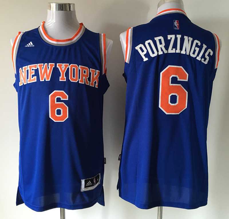 New York Knicks #6 Kristaps Porzingis Blue Stitched Jerseys