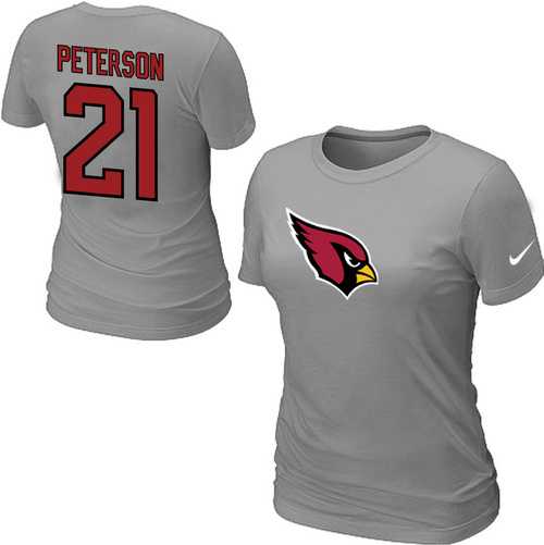Womens Nike Arizona Cardinals #21 peterson Name x26 Number L.Gray T-Shirt