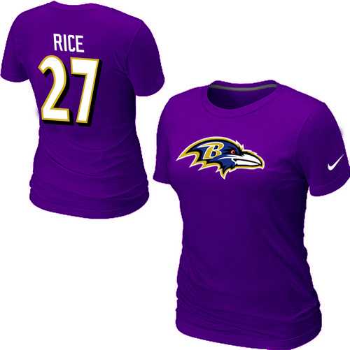 Womens Nike Baltimore Ravens #27 Ed Reed Name x26 Number Purple T-Shirt