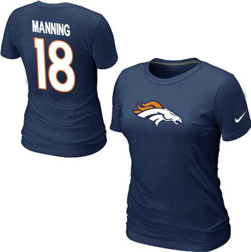 Womens Nike Denver Broncos #18 Peyton Manning Name x26 Number D.Blue T-Shirt