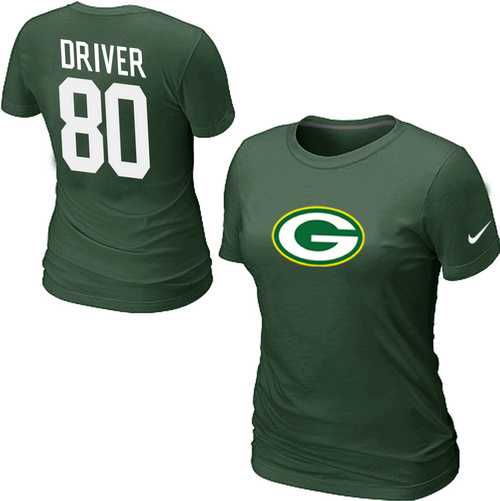 Womens Nike Green Bay Packers #80 Donald Driver Name x26 Number Green T-Shirt