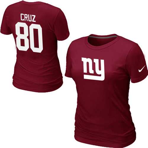 Womens Nike New York Giants #80 Victor Cruz Name x26 Number Red T-Shirt
