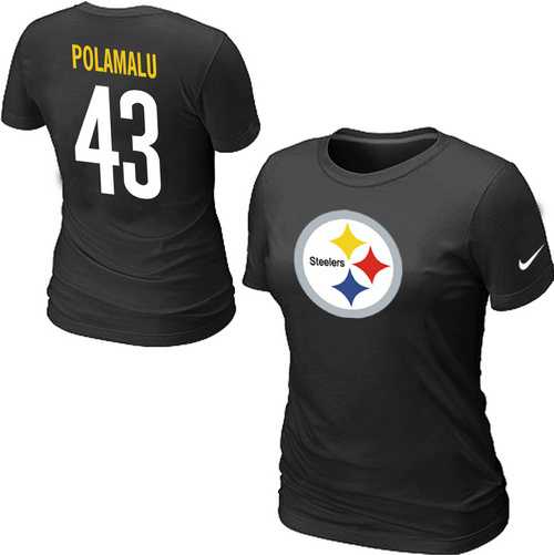 Womens Nike Pittsburgh Steelers #43 Troy Polamalu Name x26 Number Black T-Shirt