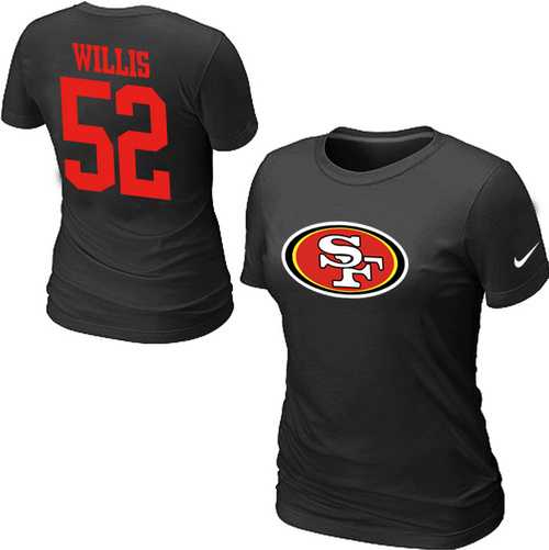 Womens Nike San Francisco 49ers #52 Patrick Willis Name x26 Number Black T-Shirt