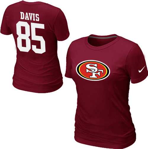 Womens Nike San Francisco 49ers #85 Vernon Davis Name x26 Number Red T-Shirt