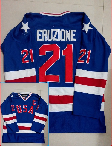 Team USA #21 Eruzione Blue Olympic Throwback Stitched NHL Jersey