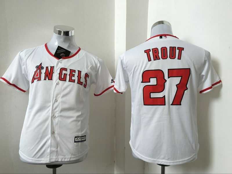 Youth Los Angeles Angels Of Anaheim #27 Mike Trout White New Cool Base Stitched Baseball Jersey