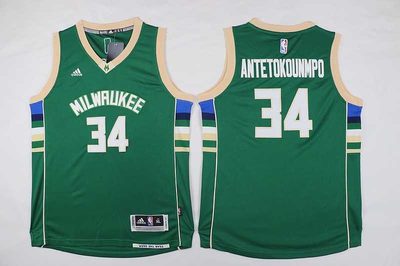 Youth Milwaukee Bucks #34 Giannis Antetokounmpo Revolution 30 Swingman Green Stitched NBA Jersey
