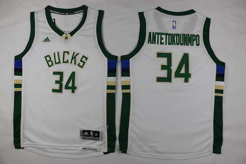 Youth Milwaukee Bucks #34 Giannis Antetokounmpo Revolution 30 Swingman White Stitched NBA Jersey
