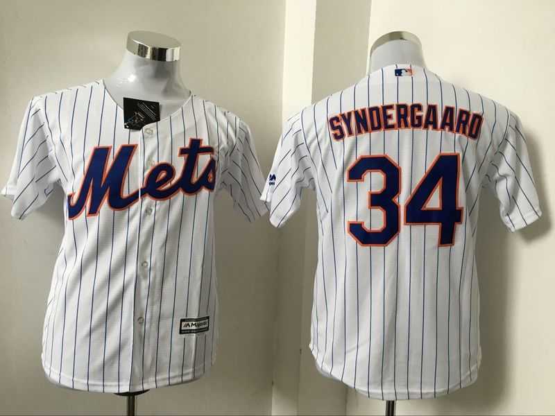 Youth New York Mets #34 Noah Syndergaard White (Blue Strip) New Cool Base Stitched Baseball Jersey