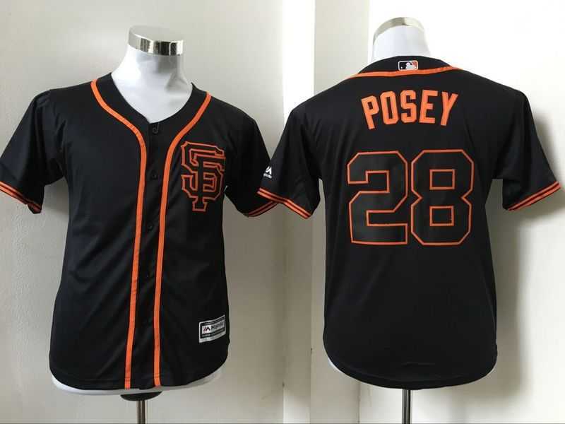 Youth San Francisco Giants #28 Buster Posey Black New Cool Base Stitched Baseball Jersey