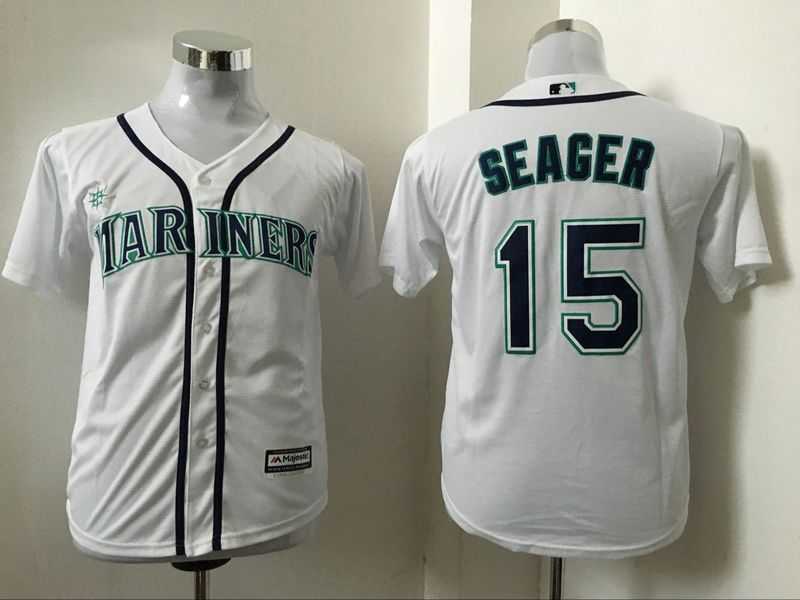 Youth Seattle Mariners #15 Kyle Seager White New Cool Base Stitched Baseball Jersey
