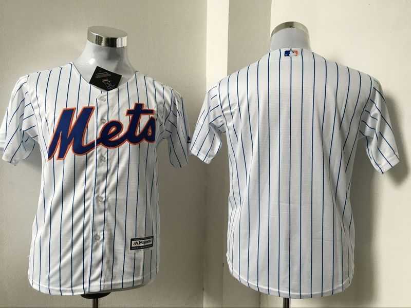 Youth New York Mets Customized White (Blue Strip) New Cool Base Stitched Baseball Jersey