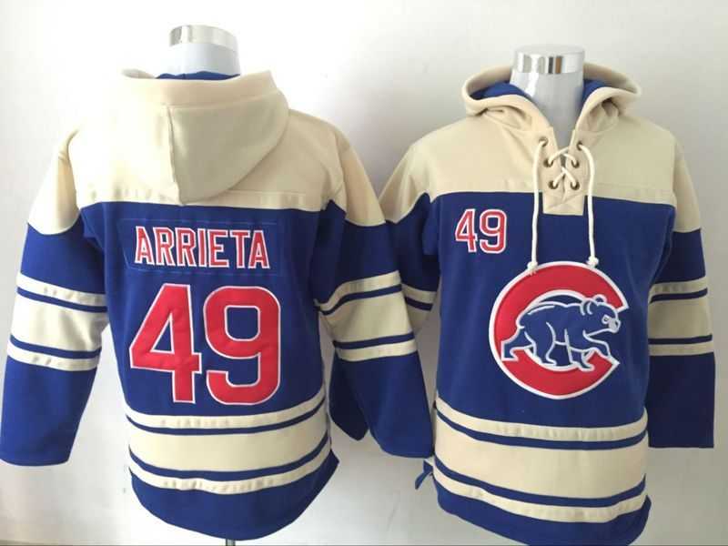 Chicago Cubs #49 Jake Arrieta Blue Sweatshirt Baseball Stitched Hoodie