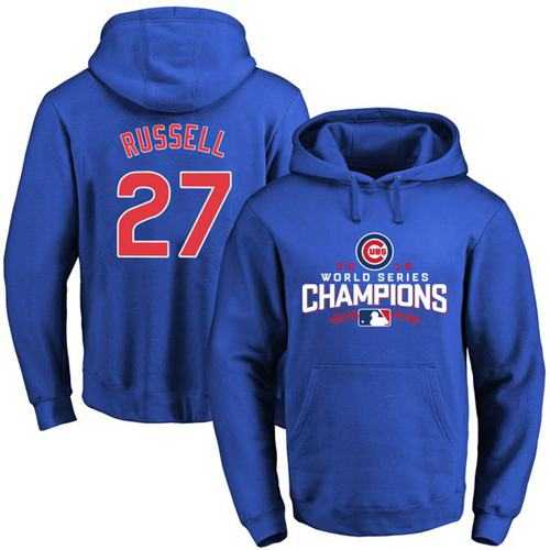 Glued Chicago Cubs #27 Addison Russell Blue 2016 World Series Champions Pullover MLB Hoodie
