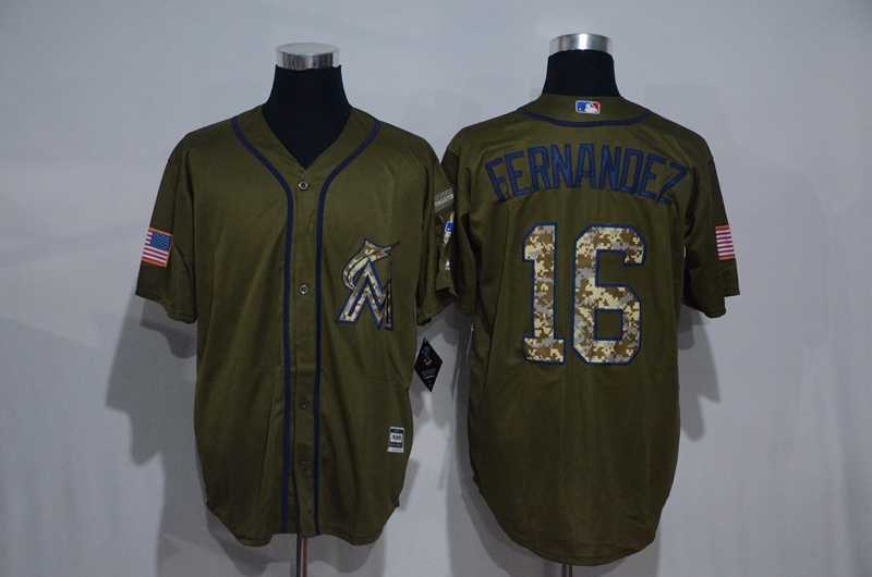 Miami Marlins #16 Jose Fernandez Green Salute to Service Stitched Baseball Jersey