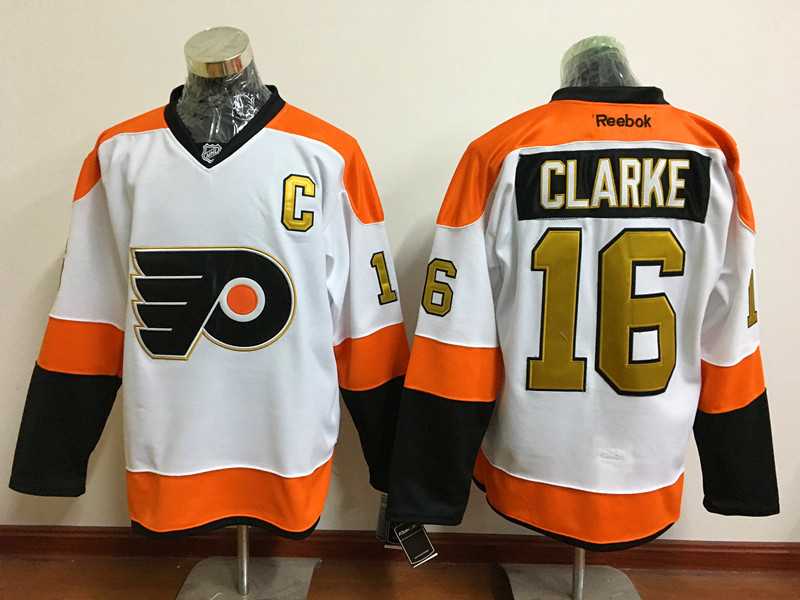 Philadelphia Flyers #16 Bobby Clarke 50TH Patch White-Golden Stitched NHL Jersey