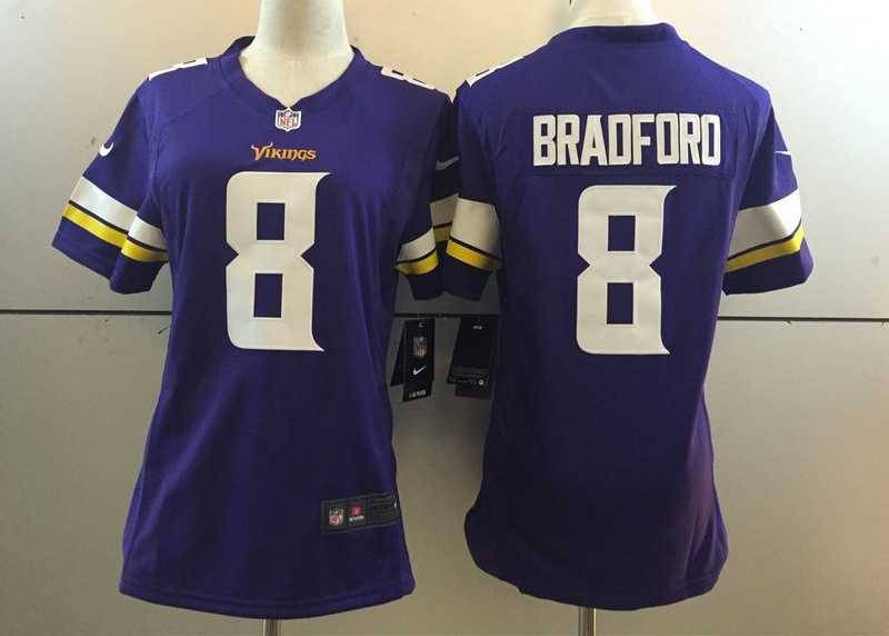 Women Nike Minnesota Vikings #8 Sam Bradford Purple Team Color Stitched Game Jersey