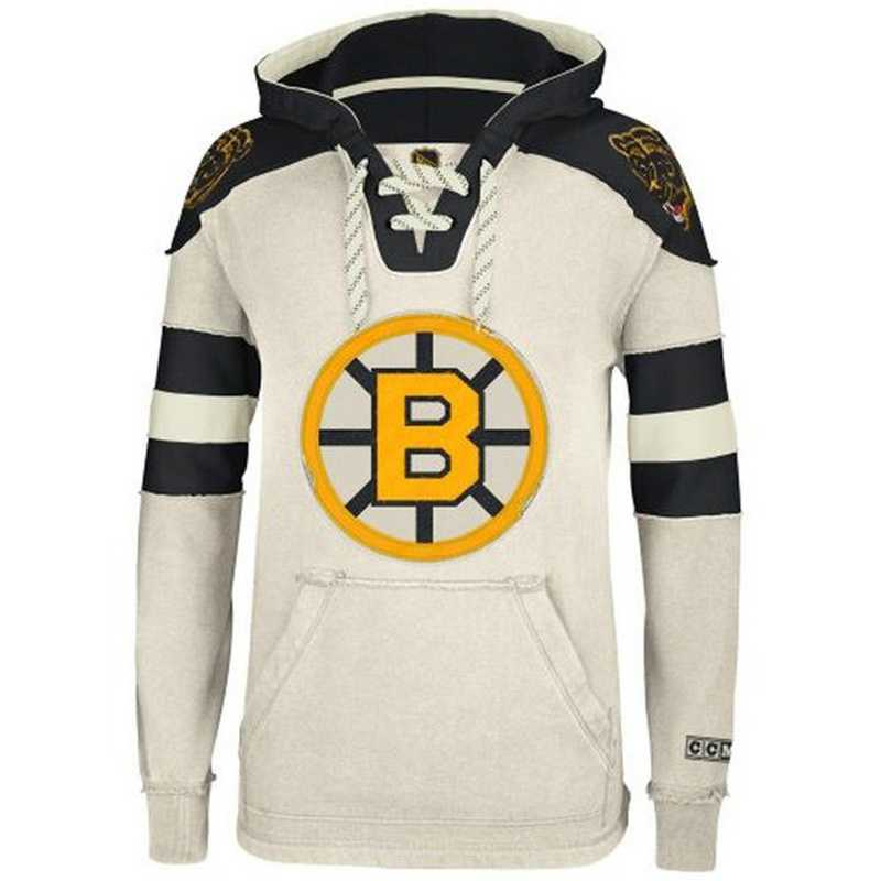 Boston Bruins Blank (No Name & Number) Cream CCM Throwback Stitched NHL Hoodie WanKe