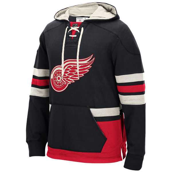 Customized Men's Detroit Red Wings Any Name & Number Black Stitched Hoodie