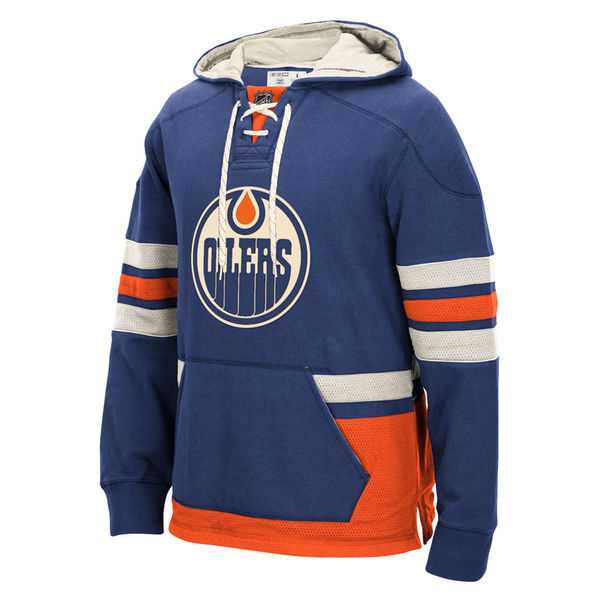 Customized Men's Edmonton Oilers Any Name & Number Navy Blue-Orange Stitched Hoodie